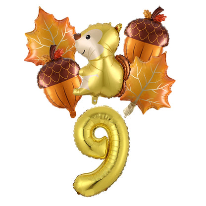 6Pcs Autumn Forest Animals Kids Birthday Party Decoration Squirrel Pine Cone Foil Balloon With 0-9 Number Ball Thanksgiving Gift