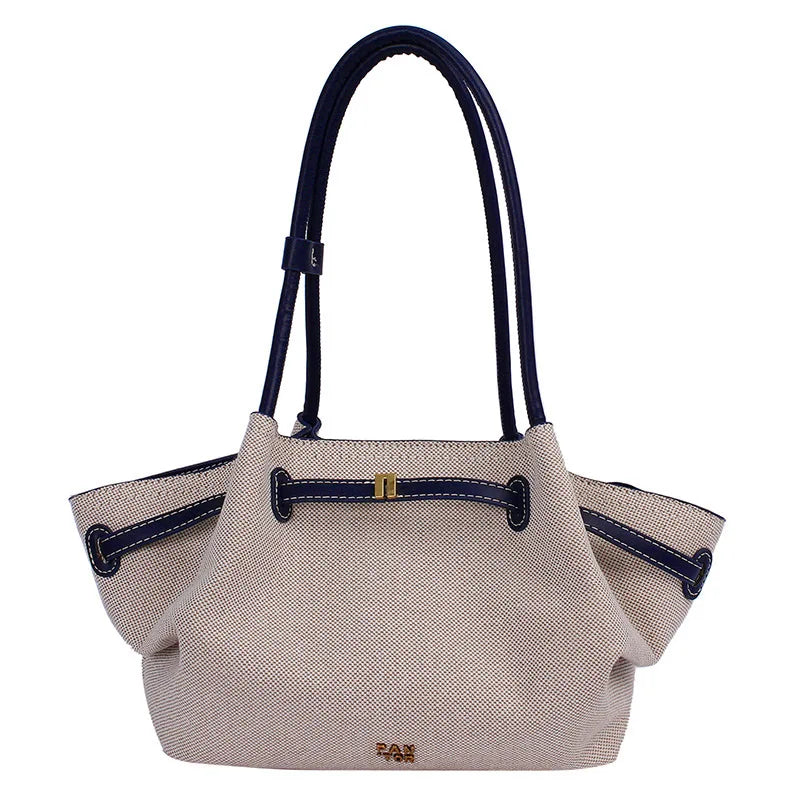 Luxury Canvas Dumpling Handbag Vintage Large Capacity Tote Bag Brand Pleated Drawstring Design Versatile Fashion Shoulder Purse