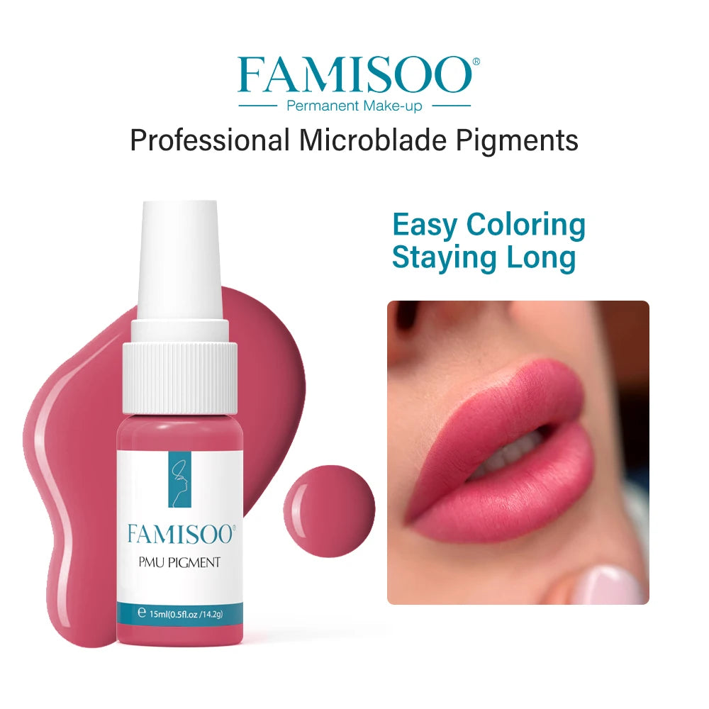 15ML FAMISOO Henna Lip Tattoo Ink Professional Permanent Makeup Pigment Rose Pink Lips Pigments Micropigmentation Tattoo Supplie