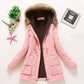 Korean Style Thickened Long Cotton Jacket Women's Winter Coat with Fleece Lining And Fur Collar Slim Fit plus Size Top