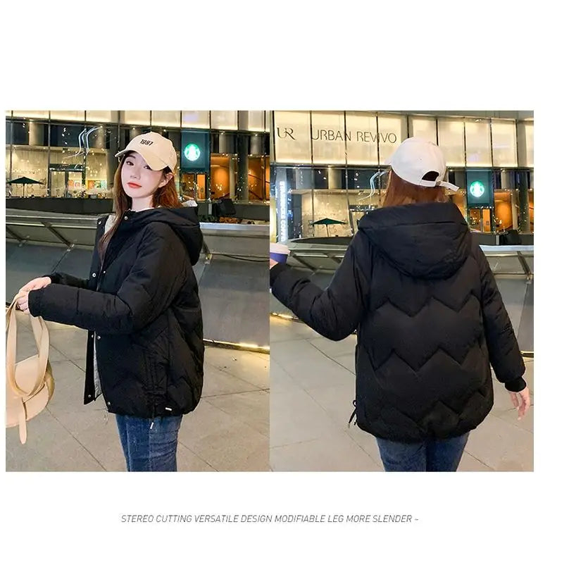2023 Winter New Parkas Women Short Overcoat Thick Hooded bread Cotton Padded Jackets Coats Female Outwear loose cotton jacket