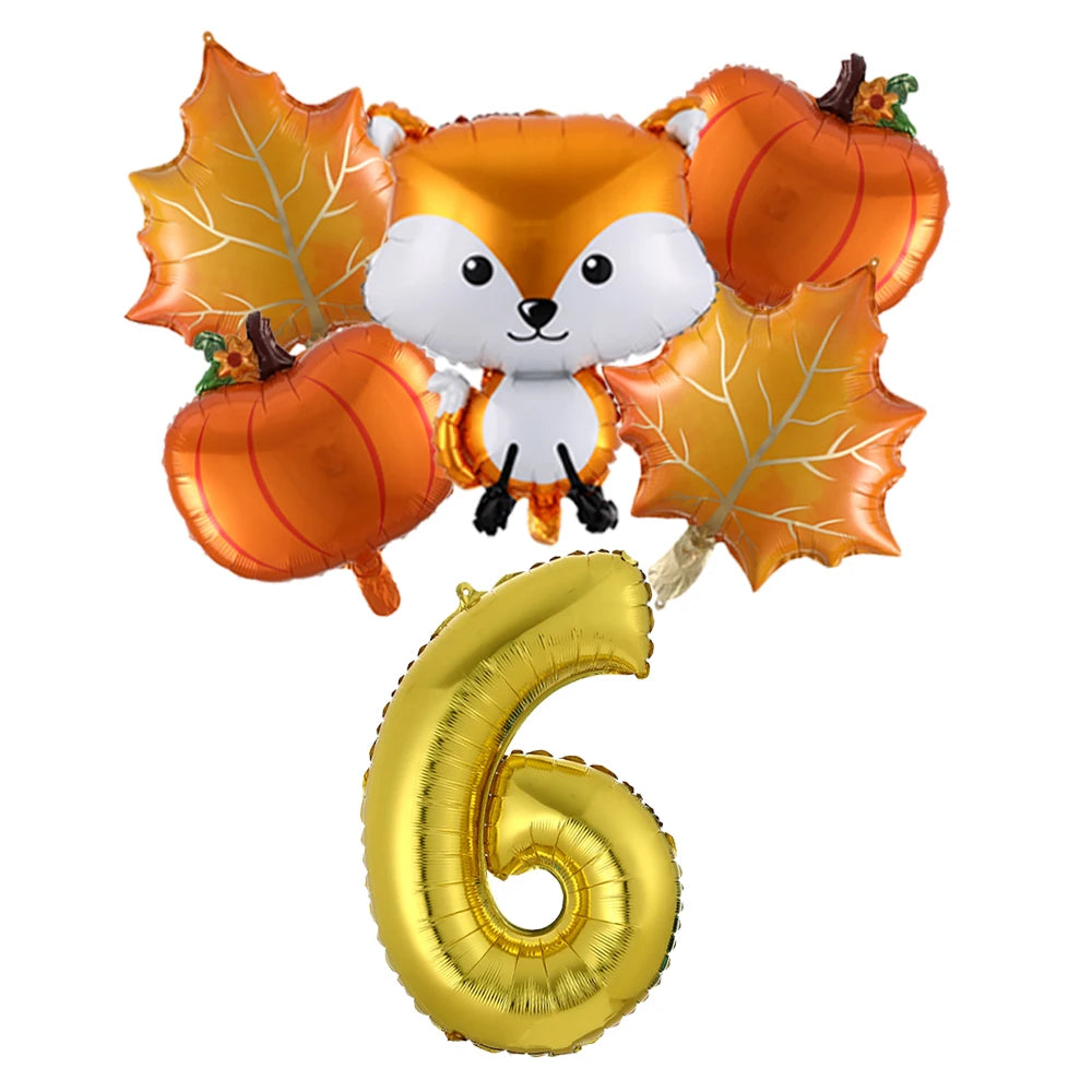 6Pcs Autumn Forest Animals Kids Birthday Party Decoration Squirrel Pine Cone Foil Balloon With 0-9 Number Ball Thanksgiving Gift