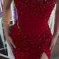 Customized Red Rhinestones Side Split Mermaid Prom Dress Cut-out Sleeveless Vestidos De Noche Floor-Length Formal Evening