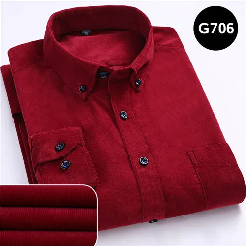 Plus Size 6XL 2025 Autumn/Winter Warm Quality 100% Cotton Corduroy Long Sleeved Button Collar Casual Shirts For Men Comfortable