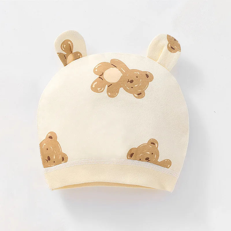 Newborn Cotton Soft Hat Baby Pure Cotton Cartoon Cap Infant 0-3 Months Windproof Spring Hat Kids Cap Newborn Accessories