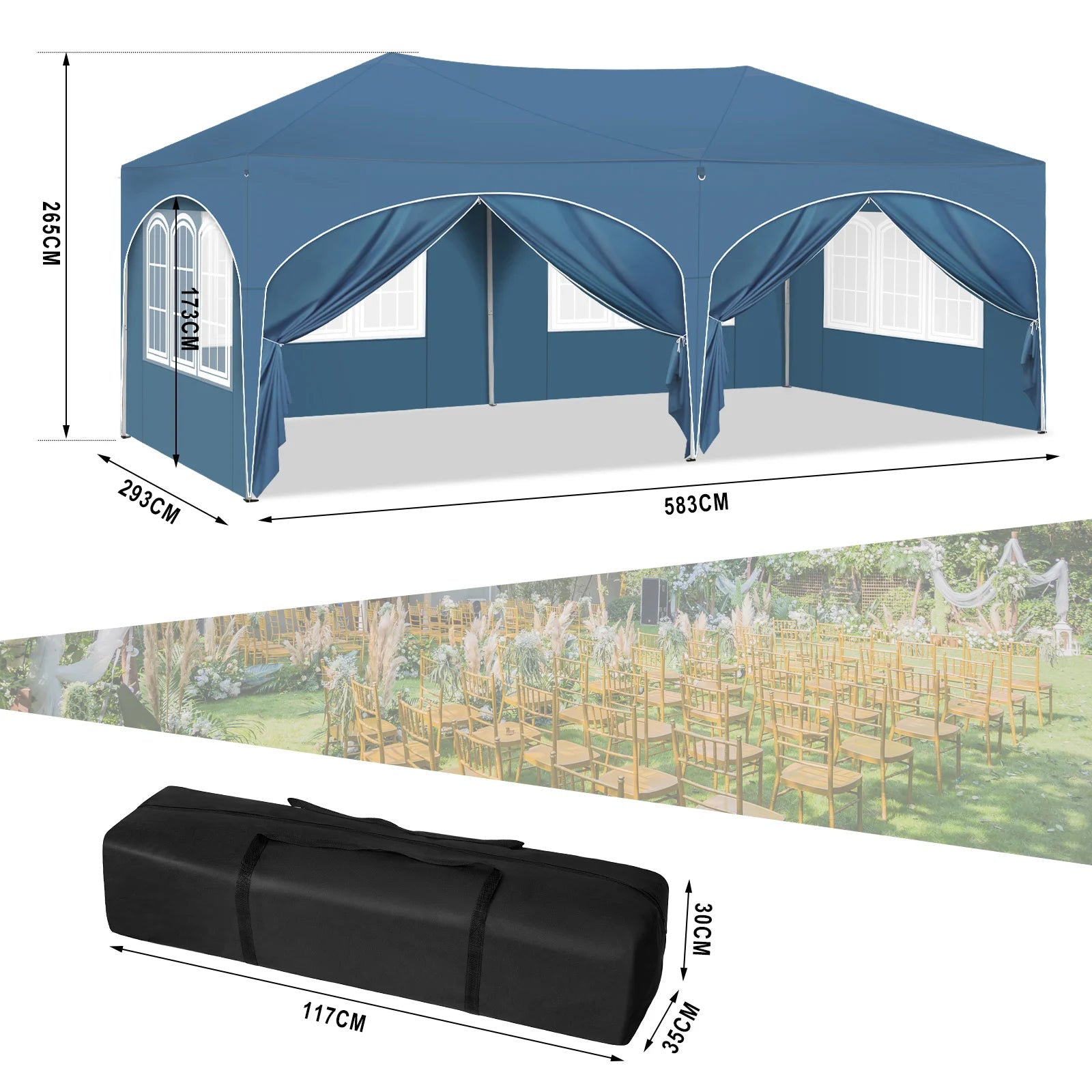 WOLTU Adjustable 3x6m Folding Pavilion Gazebo with 6 Sidewalls Waterproof UV Protection Party Tent with Carry Bag for Picnic