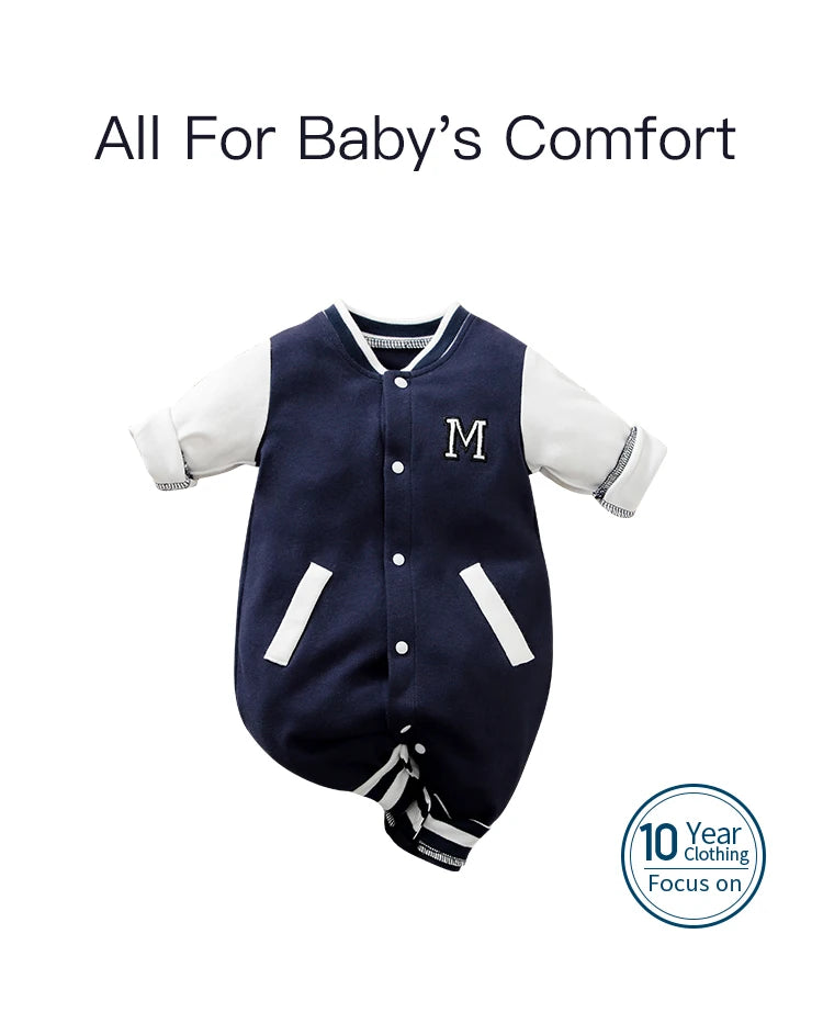 Newborn Baby Baseball Clothes 0 3 6 9 12 Months Boston Cotton Long Sleeve Footies Toddler Boy Clothes Kids Jumpsuit Pyjama Bebe