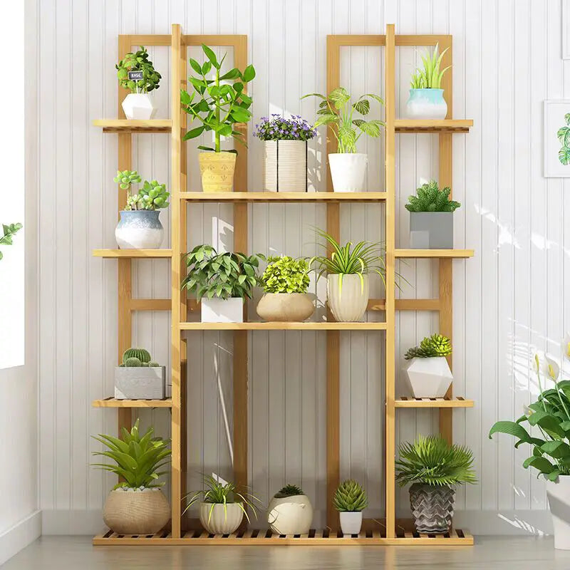 9 Tier Large Bamboo Plant Stand Corner Shelf Garden Flower Pot Display Shelving Unit Indoor Outdoor