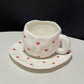 Cute Hand Pinch Irregular Painted Small Red Love Coffee Cup Plate Underglaze Ceramic Afternoon Tea Cup Plate Set