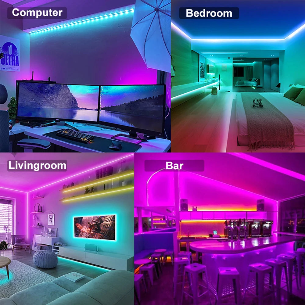 RGB LED strip with remote control, dimmable decorative lighting suitable for bedrooms, ceilings, and party atmospheres
