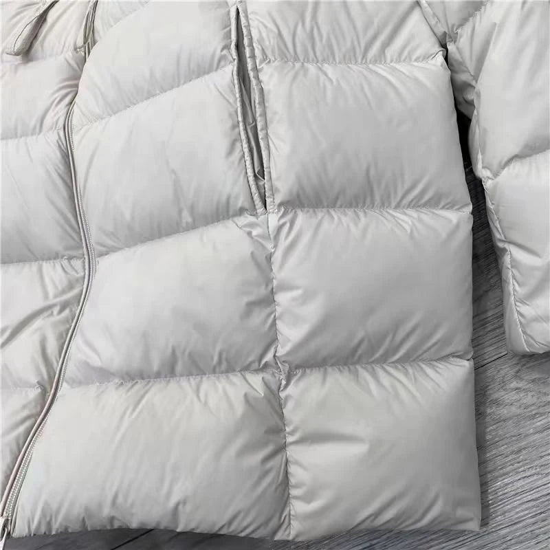 Winter Hooded Warm Mid Length Down Jacket Female Double Zipper Solid Parker Outwears Women 90% White Duck Down Loose Down Jacket
