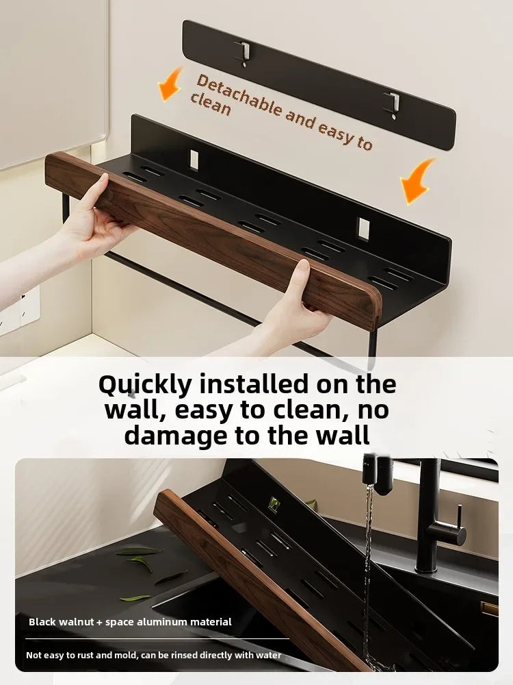 Walnut bathroom toilet shelf no punch toilet sink restroom wall storage towel racks