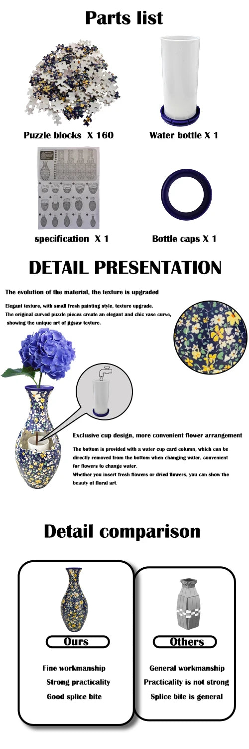 3D Puzzle Vase Building Blocks Unique Flower Vase Curved Puzzle Pieces House Warming Gift for Flower Arrangements Home Christmas