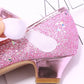 Girls High Heels Children's Leather Shoes Small Children Princess Single Shoes Sequins Students Dance Performance Gift