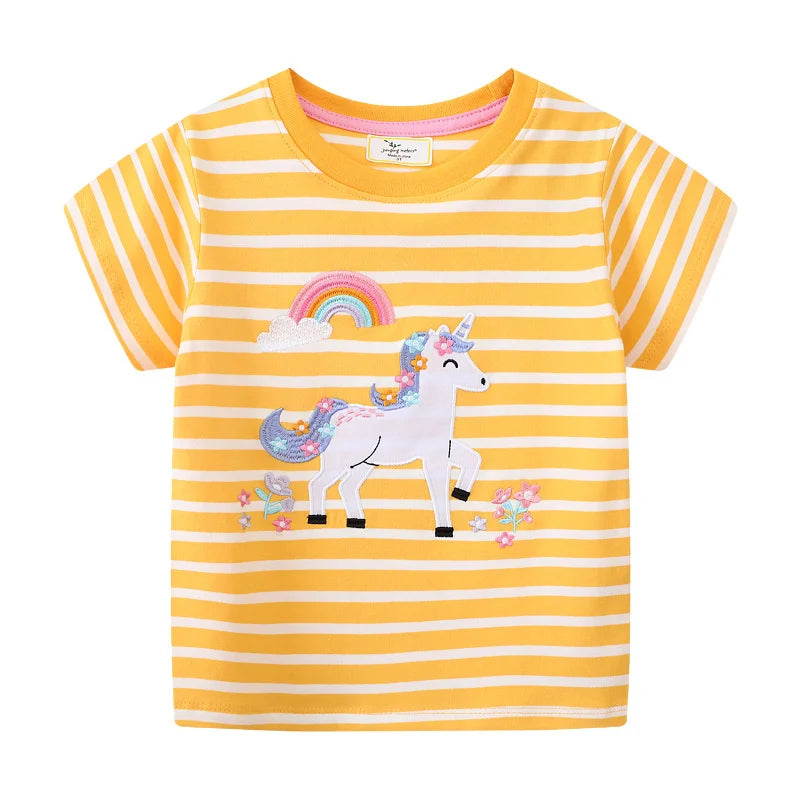Jumping Meters 2-7T New Arrival Striped Cars Baby Girls Tees Cotton Summer Toddler Clothes Kids Tops Children's Tshirts