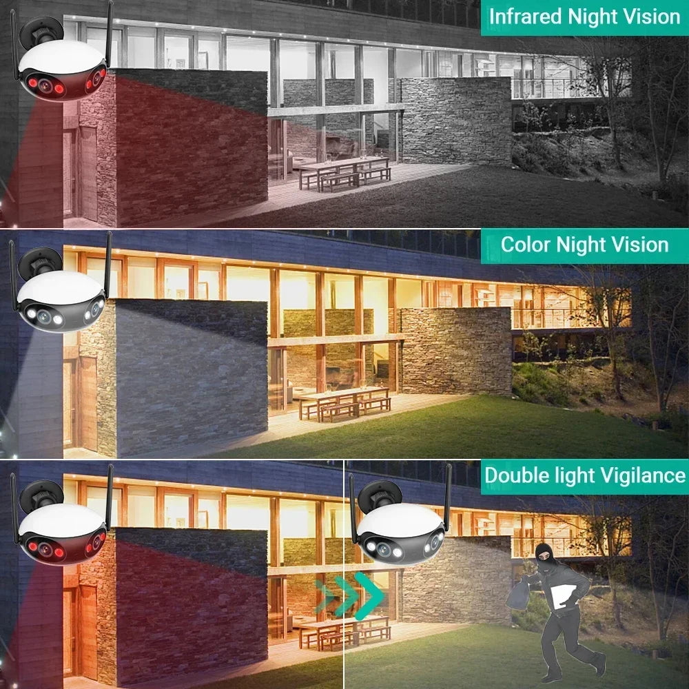 4K 8MP WIFI камера безопасности двойной объектив 180 ° широкий угол обзора Открытый Wifi камеры наблюдения цвет ночного видения
