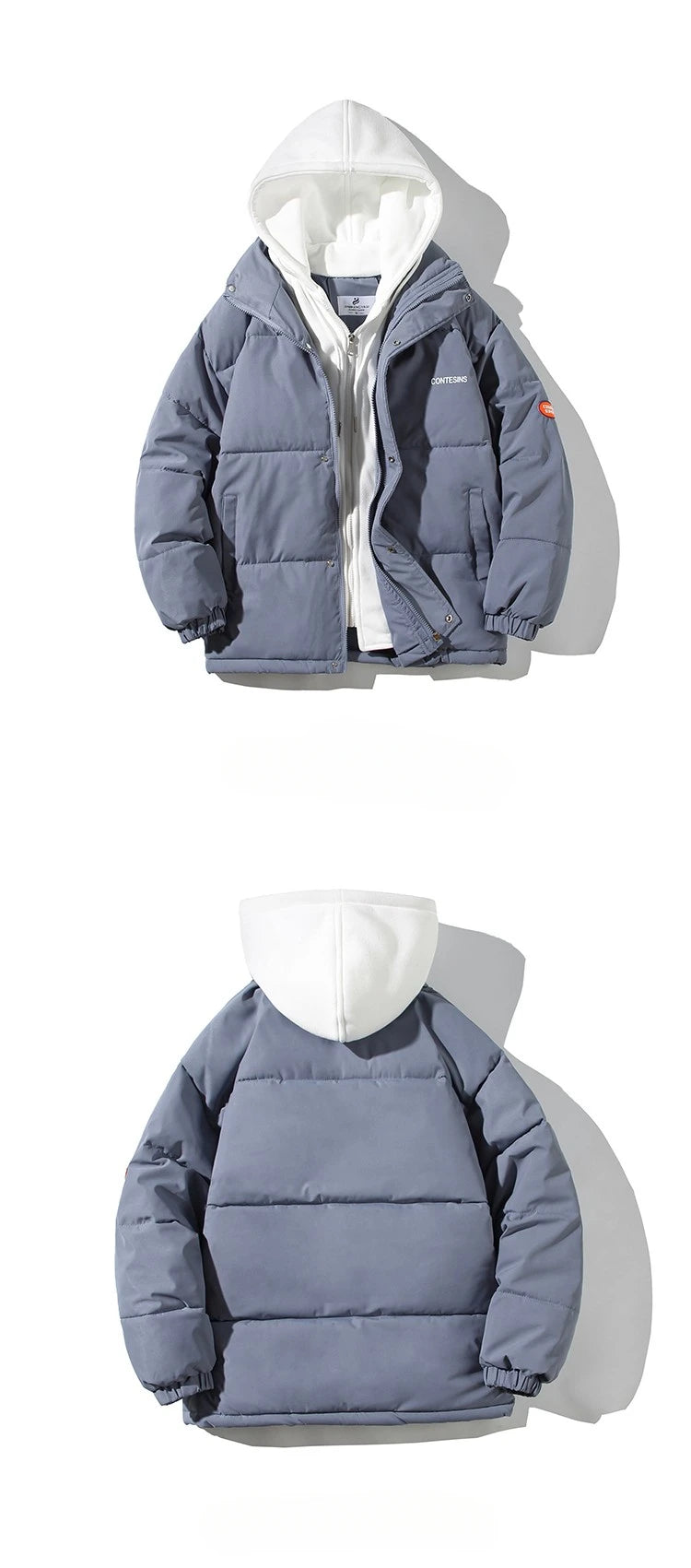 Women Casual All-match Long Sleeve Single Breasted Simple Hooded Parkas 2023 Winter Fake Two Piece Warm Jacket Solid Coat