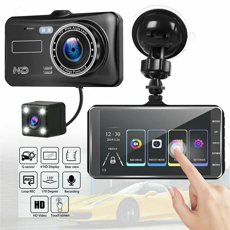 Touch Screen Dual-Lens Car DVR 4-inch 1080P Dash Cam for Cars Video Recorder Optional Rear View Camera 24H Parking Monitor