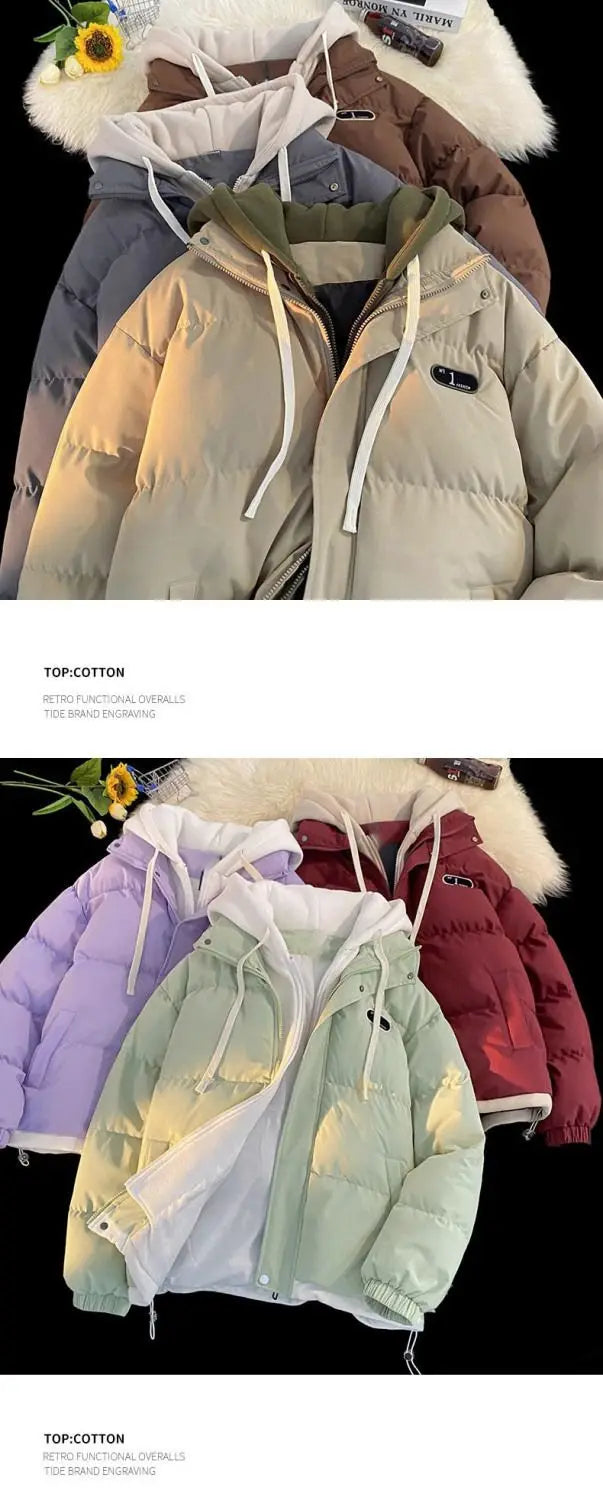 New Winter Cotton-padded Jacket Women, Two-piece Hooded Down Cotton Jacket Female Casual Warm Cotton-padded Clothing Parker Coat