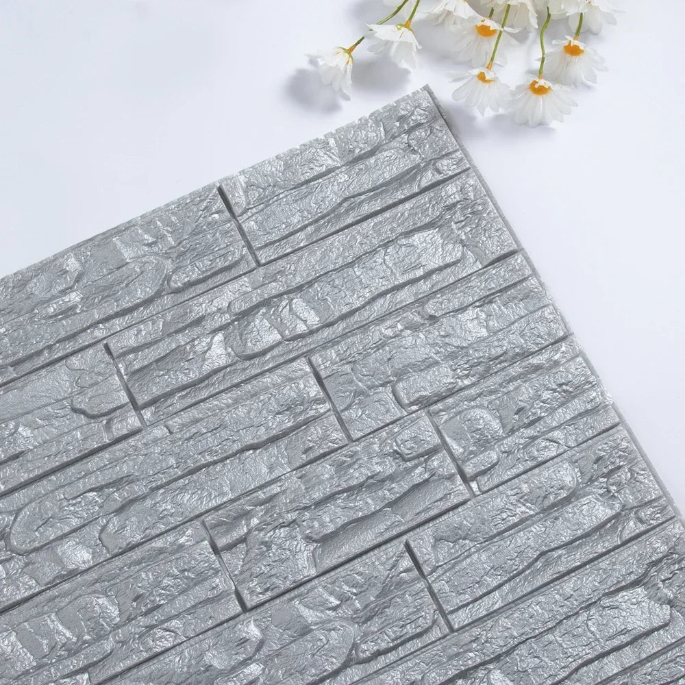 6pcs 3D Foam Wall Panels Self-Adhesive Sticker Waterproof Wallpaper Home Living Room Decor Bathroom Kitchen Decoration Wallpaper