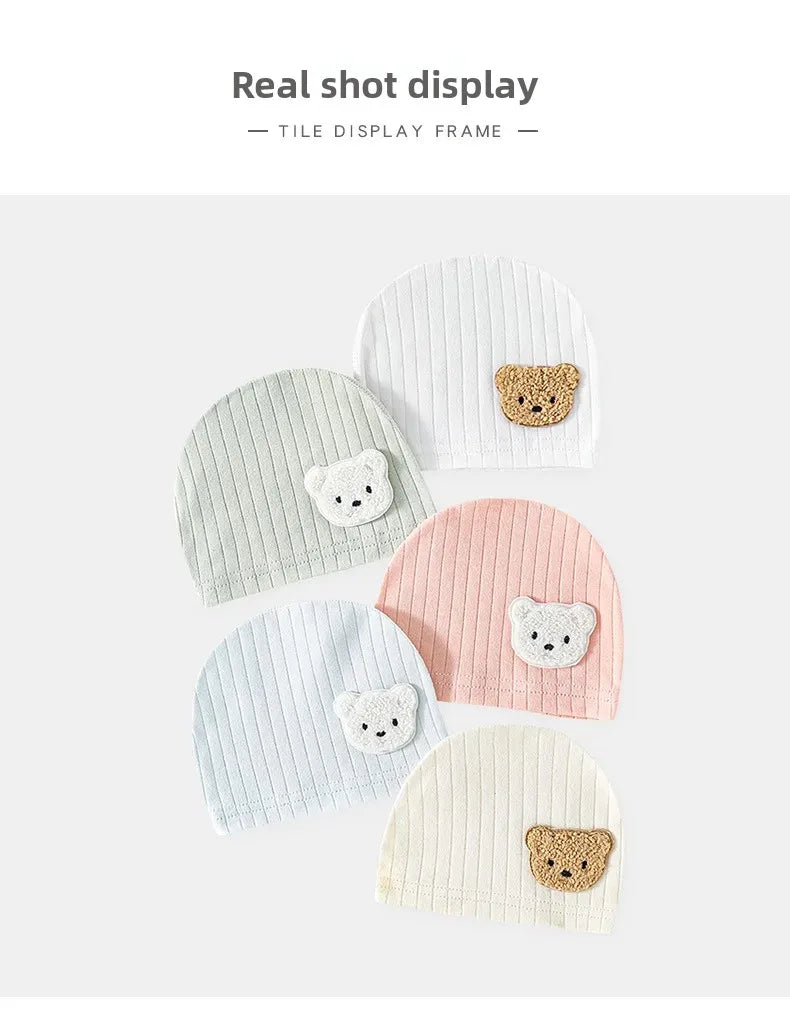 Newborn Cotton Soft Hat Baby Pure Cotton Cartoon Cap Infant 0-3 Months Windproof Spring Hat Kids Cap Newborn Accessories