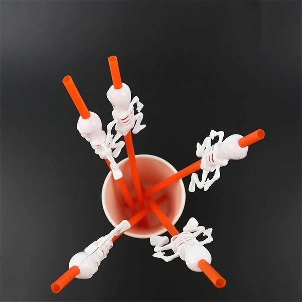 5Pcs Halloween Straws Home Party Halloween Decoration Holiday Bar Party Decoration Halloween Cartoon Skull/pumpkin Straws