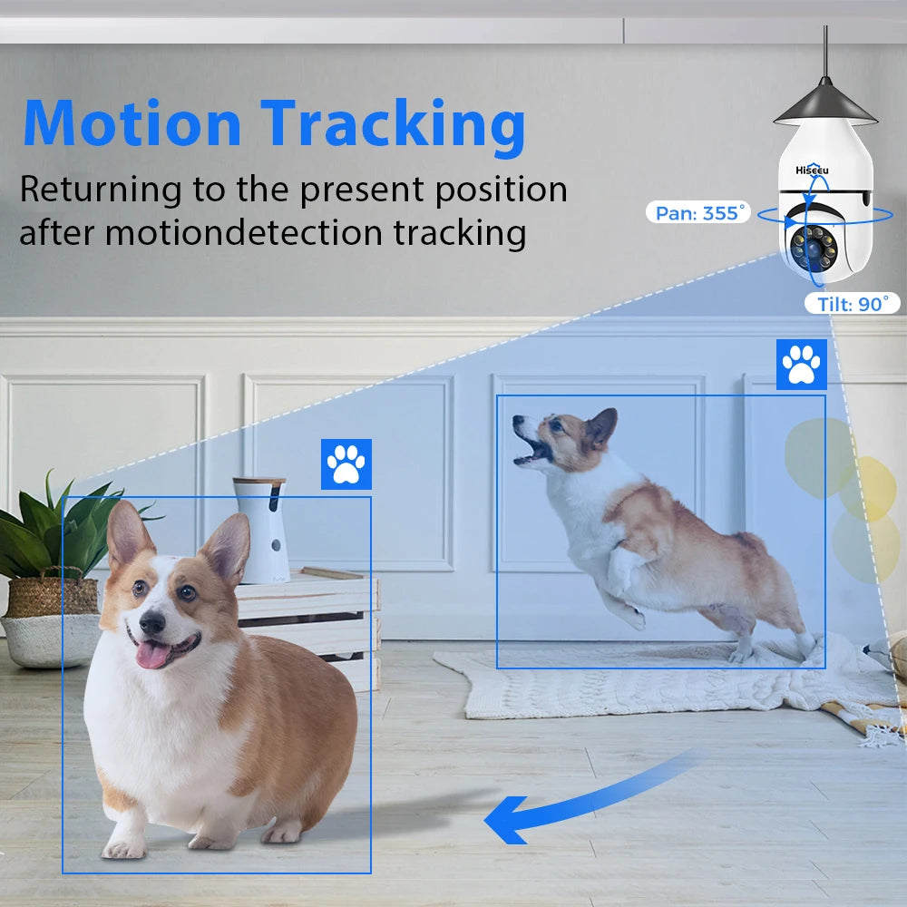 Hiseeu 3MP Wifi PTZ IP Camera E27 Light Bulb Camera Night Vision Auto Tracking Two-way audio Wireless CCTV Surveillance Security