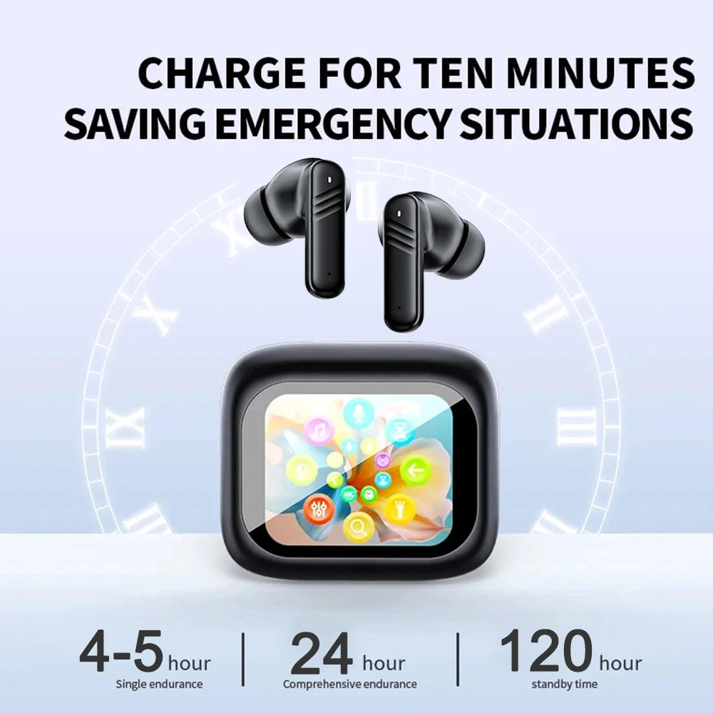 ANC Bluetooth Headset Colour Screen Touch Active Noise Cancellation Bluetooth 5.4 Headset HIFI Stereo Sports Headset Waterproof