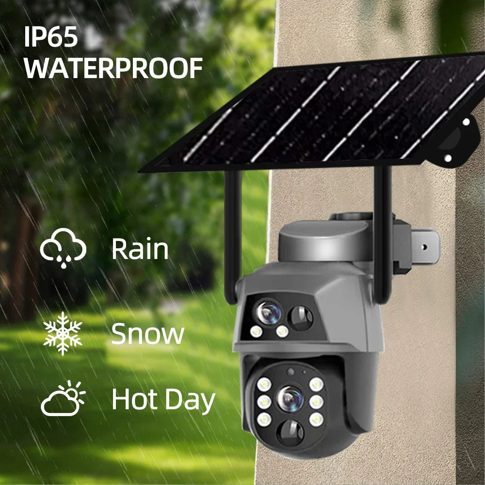 4G Solar Camera Outdoor Dual Lens 8MP 4K WiFi PTZ IP Security Camara With Solar Panel CCTV Built in Battery Auto Tracking Cam