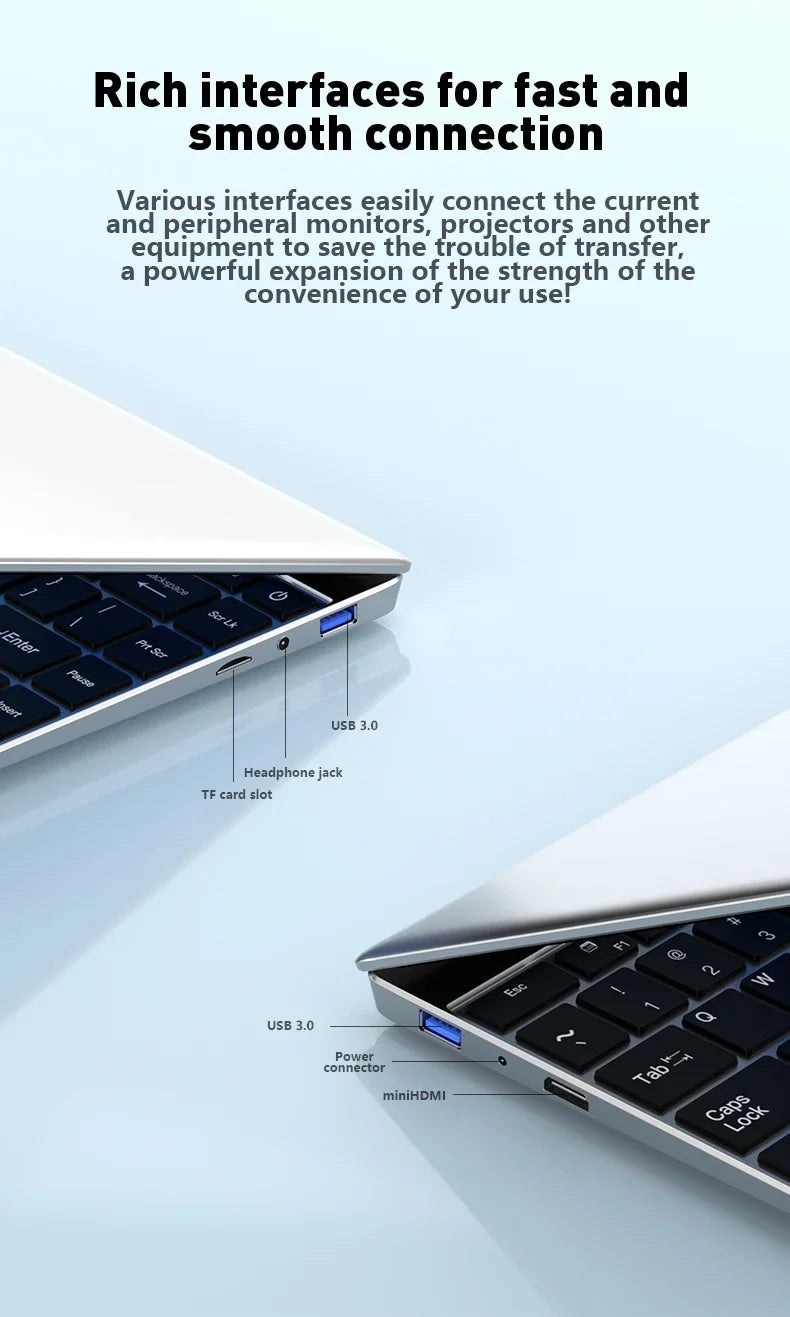 LENO 14.1" Ultra Slim Laptop Windows11 16GB RAM 2TB SSD Intel N3700 Notebook Gamer 1920*1080 Display Office Study Computer PC