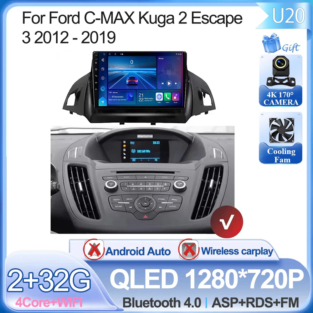 For Ford C-MAX Kuga 2 Escape 3 2012 - 2019 Android 15 Car Radio Multimedia Video Player Navigation Carplay Auto BT 2DIN DVD 5G