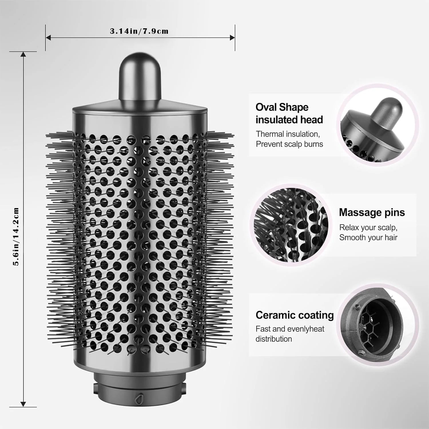 New upgraded large oval brush accessories, large gray cylindrical brush, compatible with Airwrap HS01/HS05.