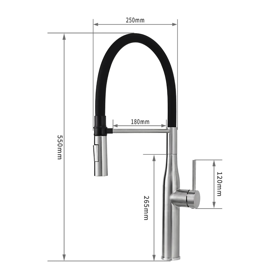 Tuqiu Gray Pull Down Sink Faucet Brushed Nickel Kitchen Faucet Tap Hot and Cold Red Spring Faucet SUS304 Rotation Pull Down