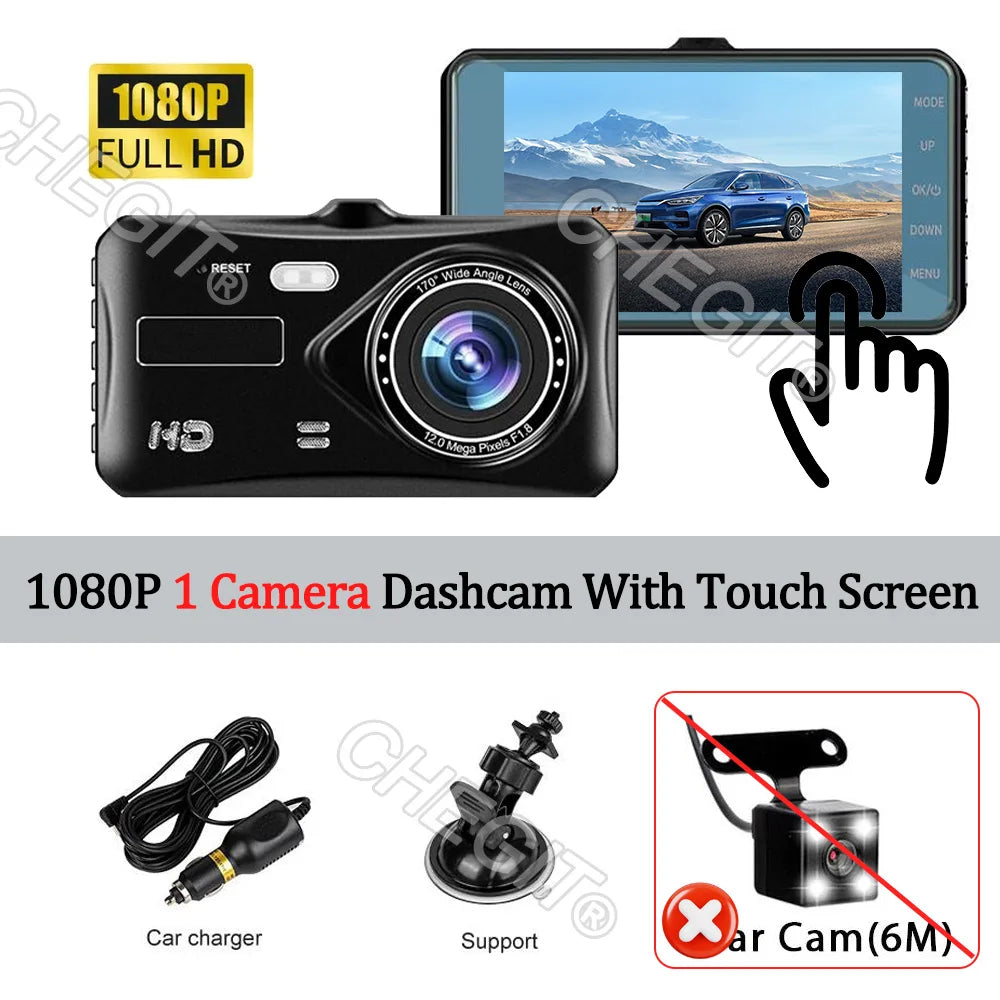 Touch Screen Dual-Lens Car DVR 4-inch 1080P Dash Cam for Cars Video Recorder Optional Rear View Camera 24H Parking Monitor