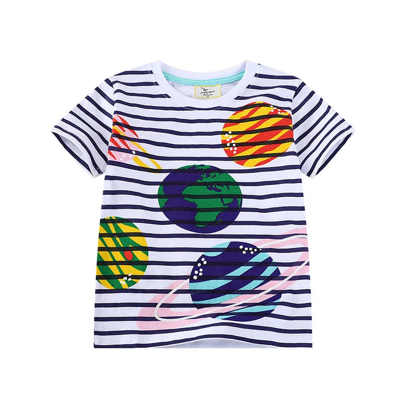 Jumping Meters 2-7T New Arrival Striped Cars Baby Girls Tees Cotton Summer Toddler Clothes Kids Tops Children's Tshirts