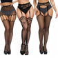 3 Pcs Pantyhose Fishnet Sexy Thigh-High Stockings Suspender Stockings for Women Garter Belt Stockings Hollow Out Pattern Tights