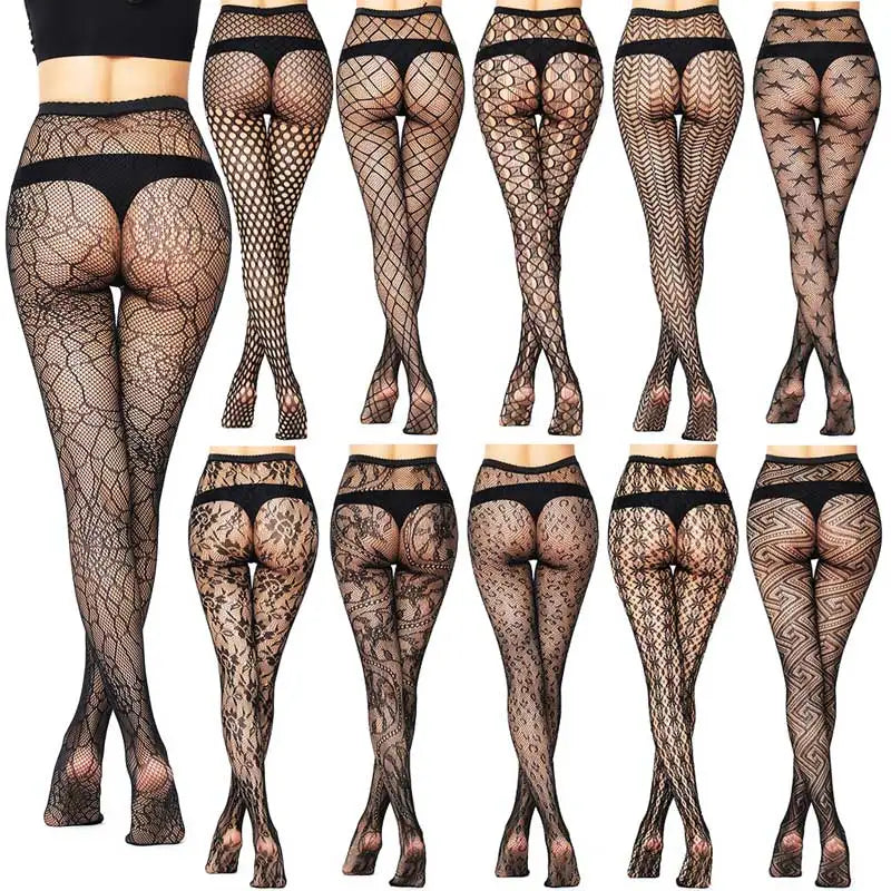 Sexy Mesh Stockings Print Patterns Flower Heart Skull Nylon Push Up  Slim Women Fishnet Tights Y2k Party Club Gothic Pantyhose