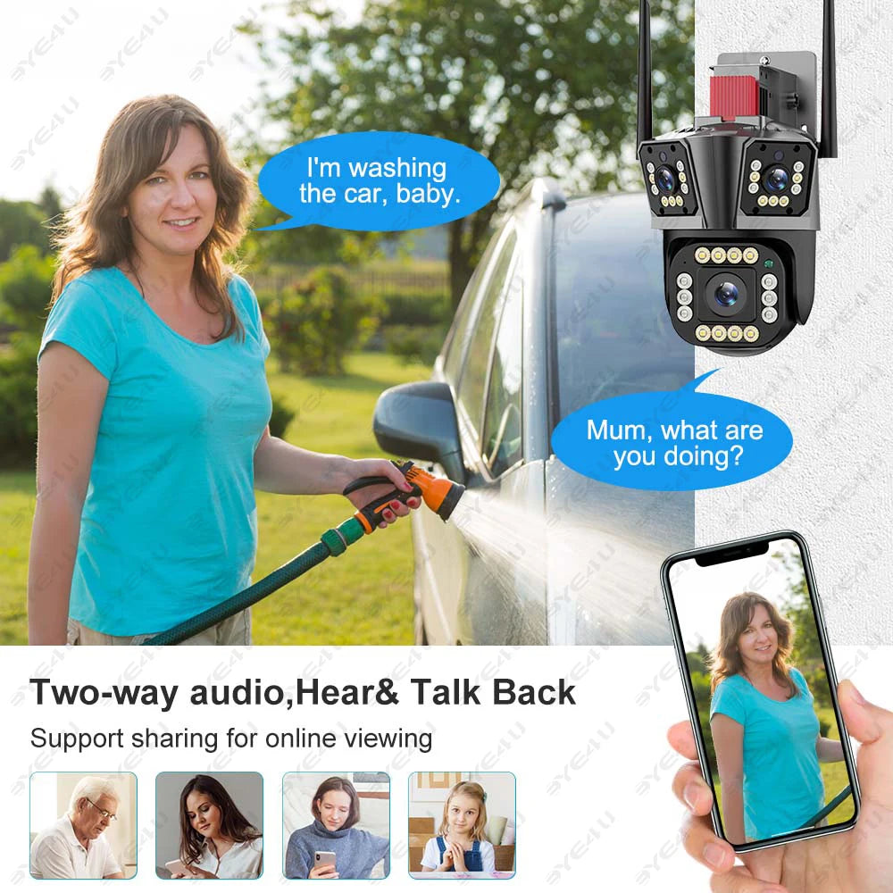 4K Dual Lens Camera Outdoor 10X Zoom PTZ 5K Triple Lens Security Cameras Auto Tracking 8K Four Lens Video Surveillance Webcam