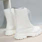Boots Women 2022 Autumn Winter PU Leather White Ankle Boots Motorcycle Botines Female Chunky Heels Platform Boots Botas Mujer