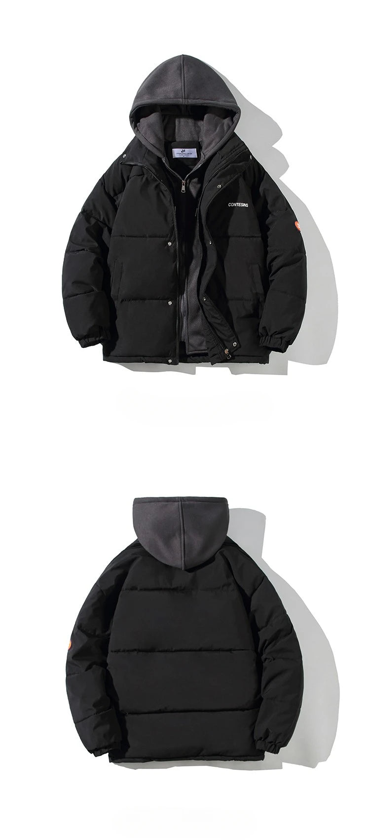 Women Casual All-match Long Sleeve Single Breasted Simple Hooded Parkas 2023 Winter Fake Two Piece Warm Jacket Solid Coat