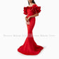 Elegant Wedding Party Dress Red Satin Off the Shoulder Trumpet Formal Evening Gowns Long Ruffle Mermaid Women's Prom Dresses