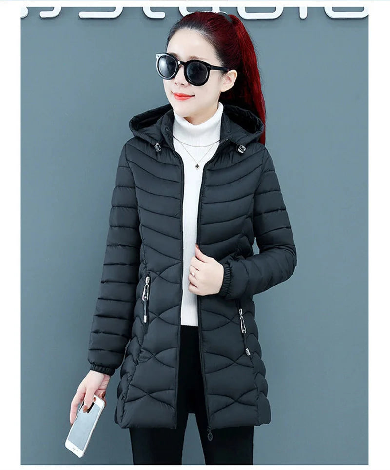 New Women Cotton Coat Autumn Winter Jacket Coat Middle-Aged Elderly Mothers Padded Hooded Keep Warm Down Cotton Overcoat Parkers