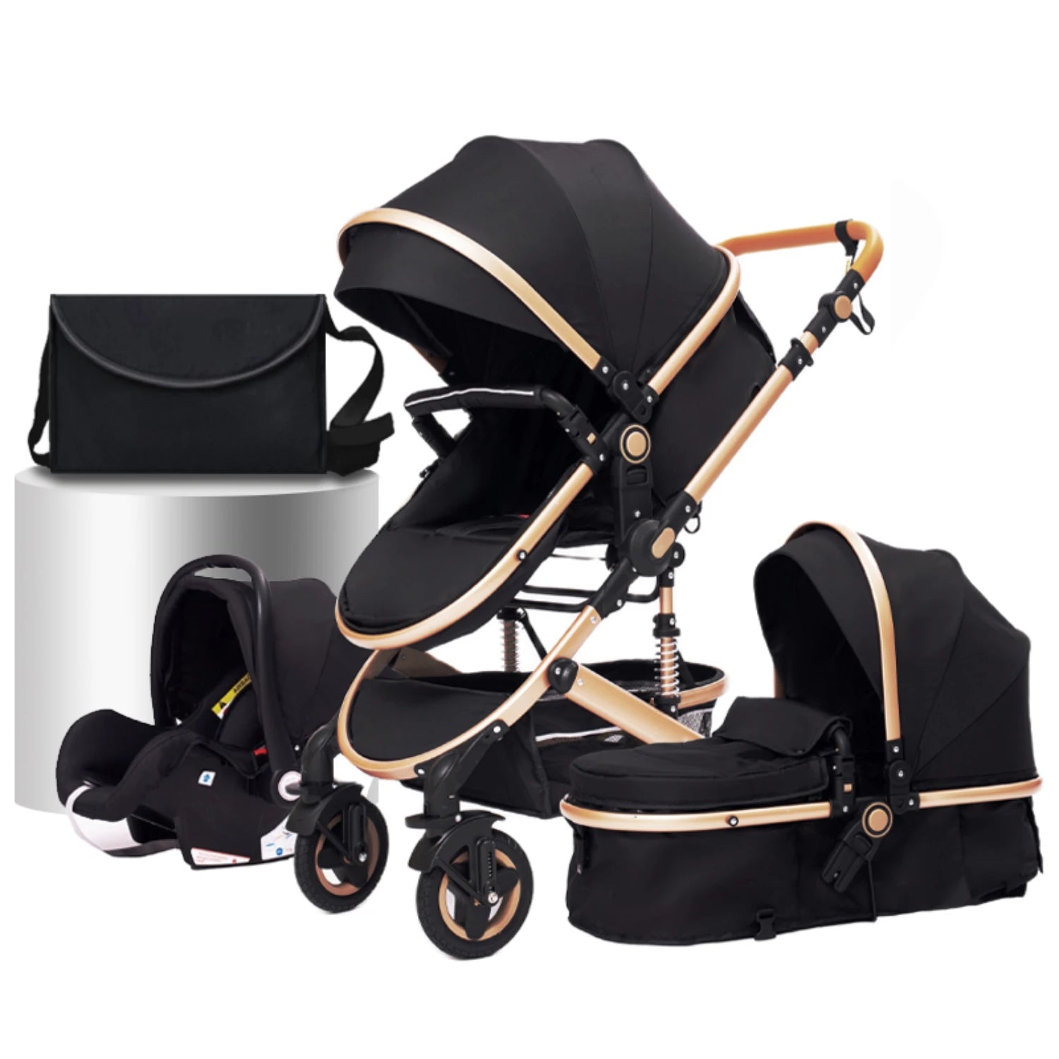 Luxurious 3 in 1  Portable Travel Baby Stroller High Landscape Aluminum Frame Foldable Pram Newborn Infant Four-Wheel Carriage