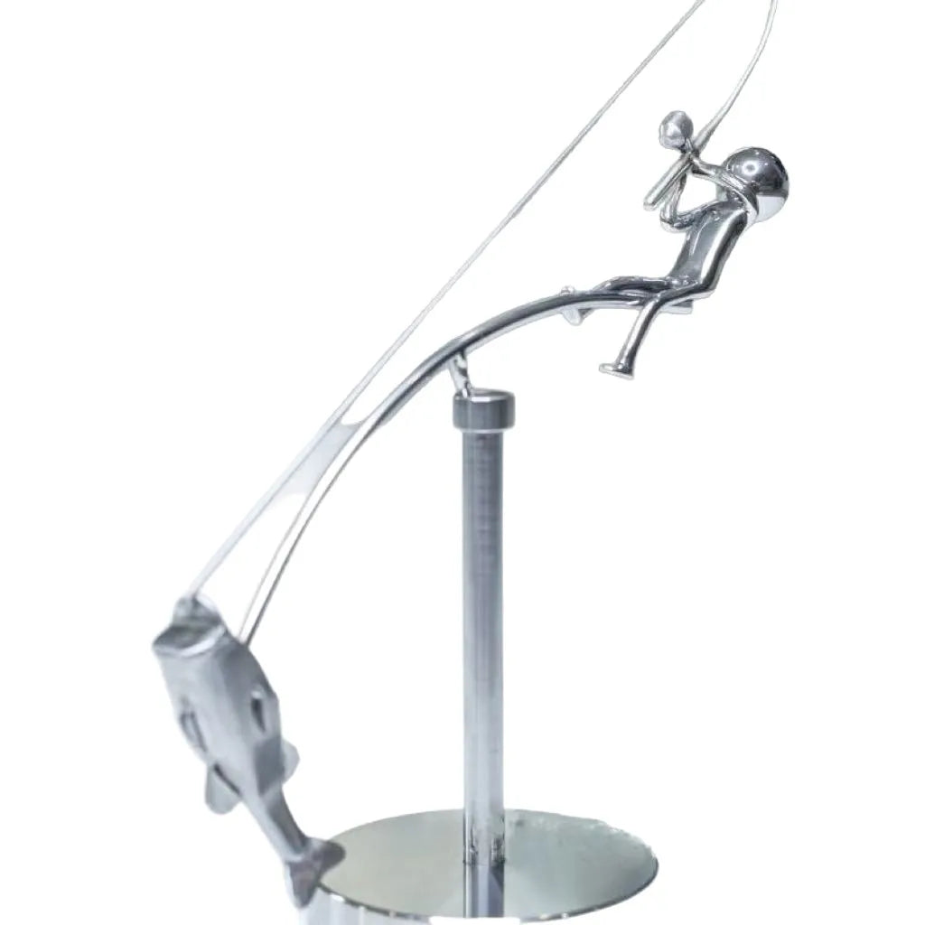 The Fisherman Balancing Sculpture Polished Stainless Steel Fisherman Balancing Handicraft Ornament Desktop Craft Decoration