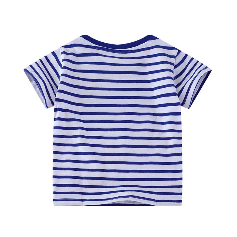 Jumping Meters 2-7T New Arrival Striped Cars Baby Girls Tees Cotton Summer Toddler Clothes Kids Tops Children's Tshirts