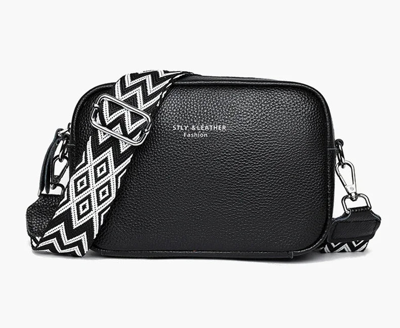 100% Genuine Leather Women Shoulder Bag 2025 New High Quality Cowhide Female Crossbody Bags Wide Shoulder Strap Girls Handbag