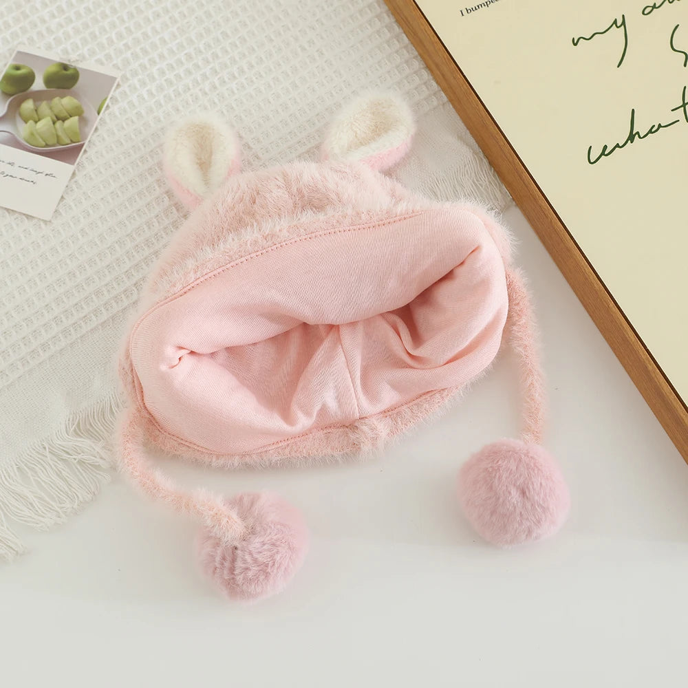 New Autumn Winter Warm Plush Hats for Kids Cartoon Thick Baby Girls Hat Outdoor Windproof Boys Ear Protection Cap Infant Beanies