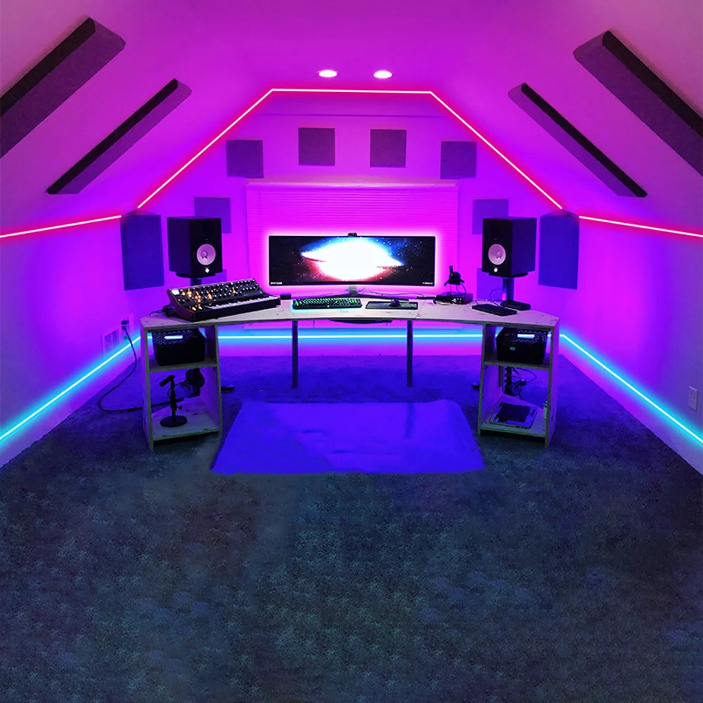 RGB LED strip with remote control, dimmable decorative lighting suitable for bedrooms, ceilings, and party atmospheres