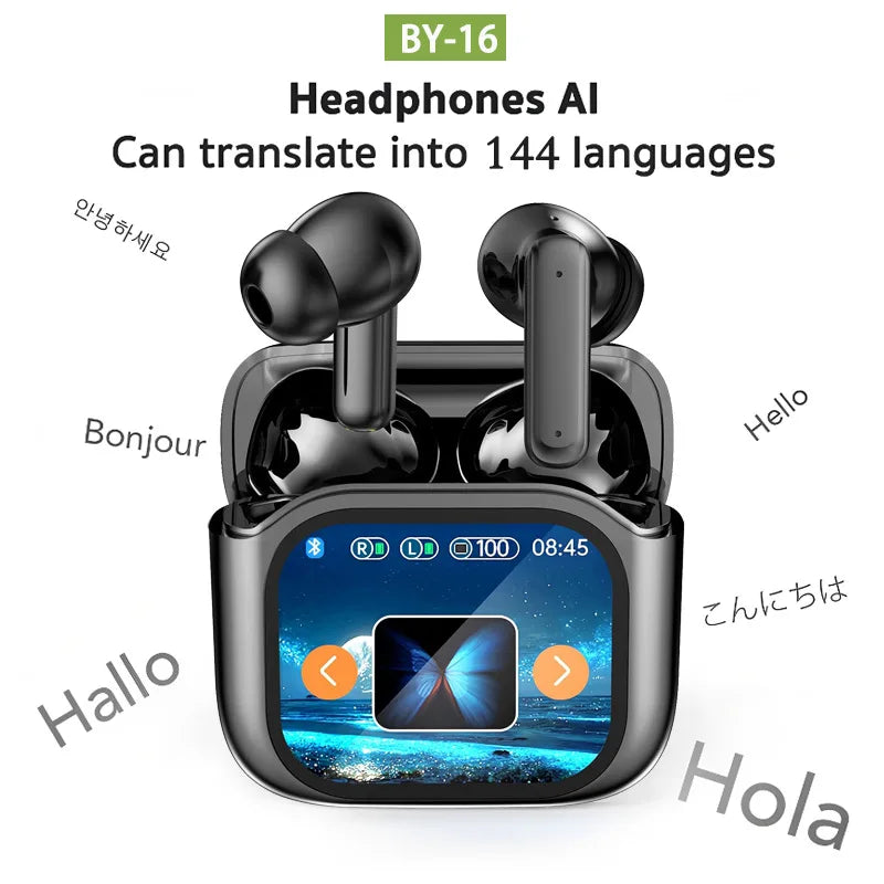Real Time Translators Bluetooth 5.4 Headphones with Touch Screen 144 Languages Translation Earbuds Noise Cancelling Headset Gift