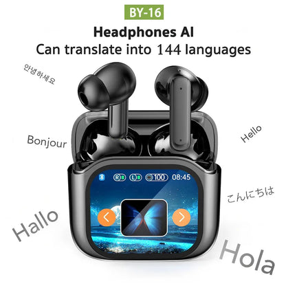 Real Time Translators Bluetooth 5.4 Headphones with Touch Screen 144 Languages Translation Earbuds Noise Cancelling Headset Gift